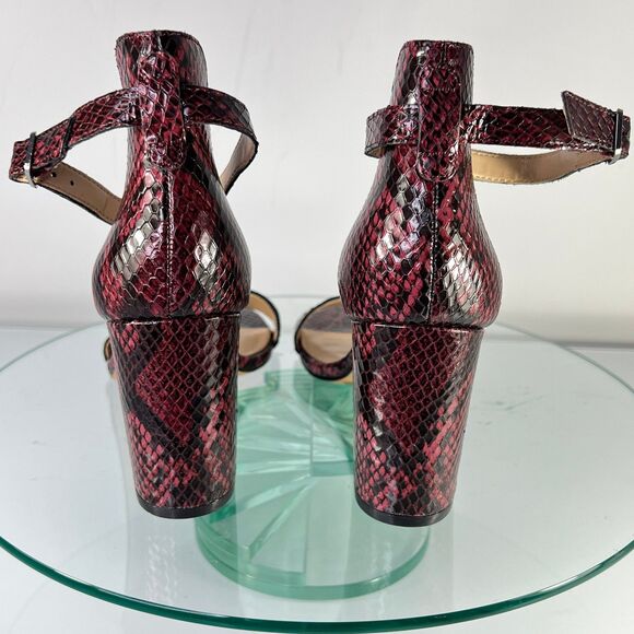 Vince Camuto Beah Sandal Red Black Leather Snake Print Ankle Strap - Picture 5 of 9